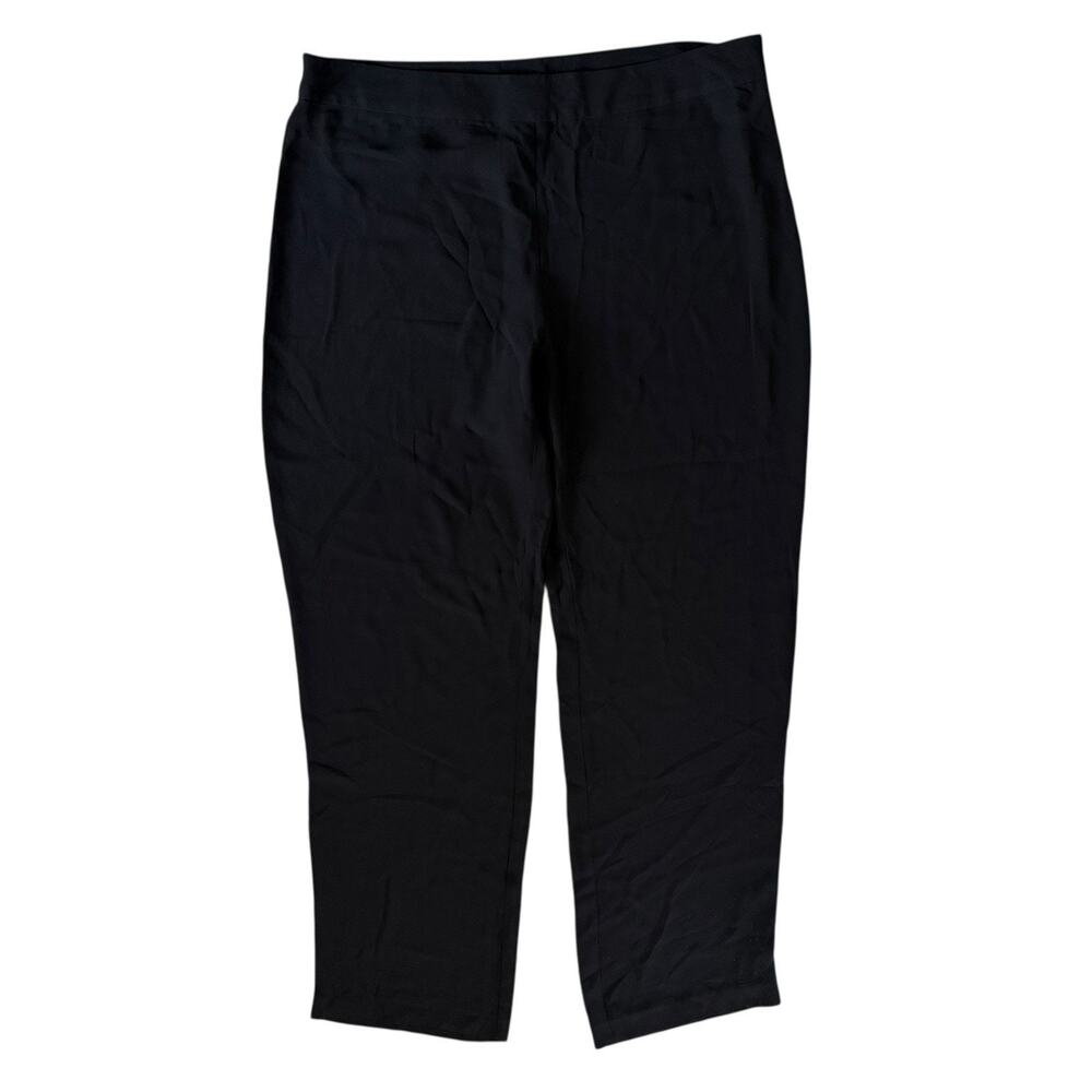 EILEEN FISHER Silk Georgette Crepe Full Length Straight Pants Zipper Black Large